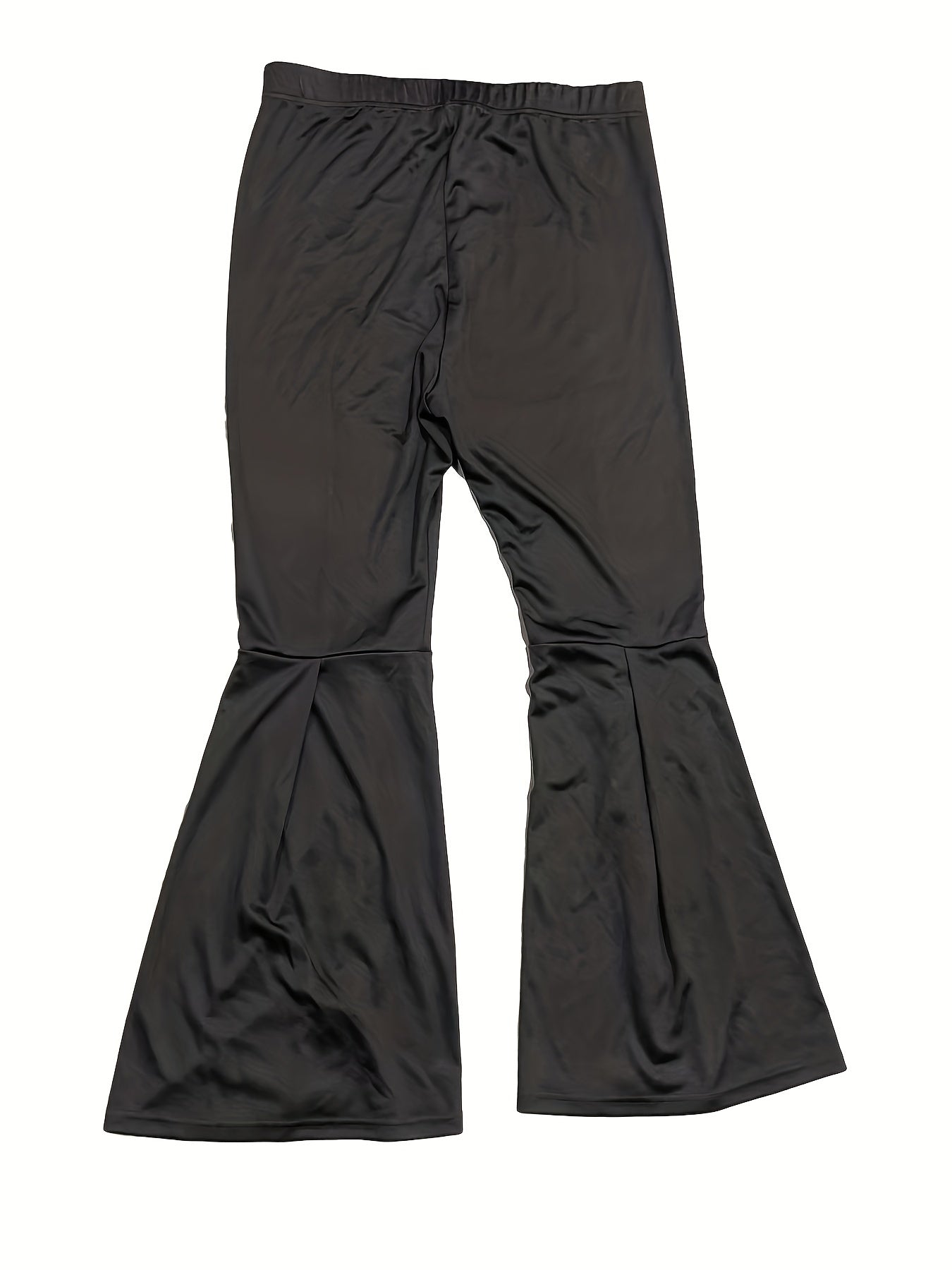  Flared Leg Trousers Button Decor Elastic High Rise Casual Pants