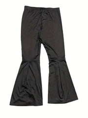  Flared Leg Trousers Button Decor Elastic High Rise Casual Pants