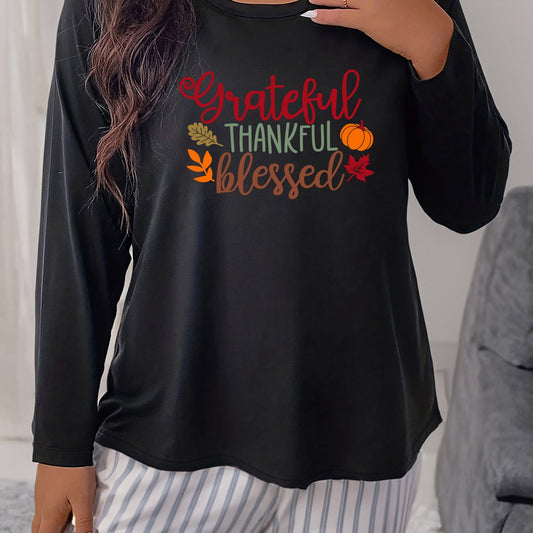  Thanksgiving Graphic Print Top Women's Plus Casual Loungewear Tee