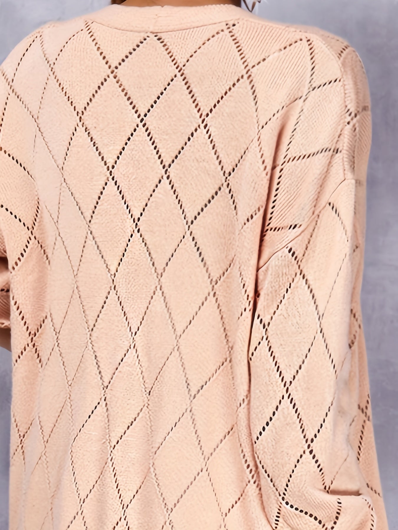  Solid Argyle Pattern Long Sleeve Open Front Sweater Cardigan