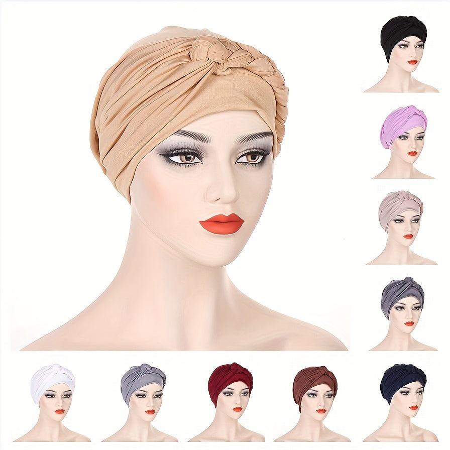 Solid Braided Turban Cap Headwrap Lightweight Bonnet Beanies