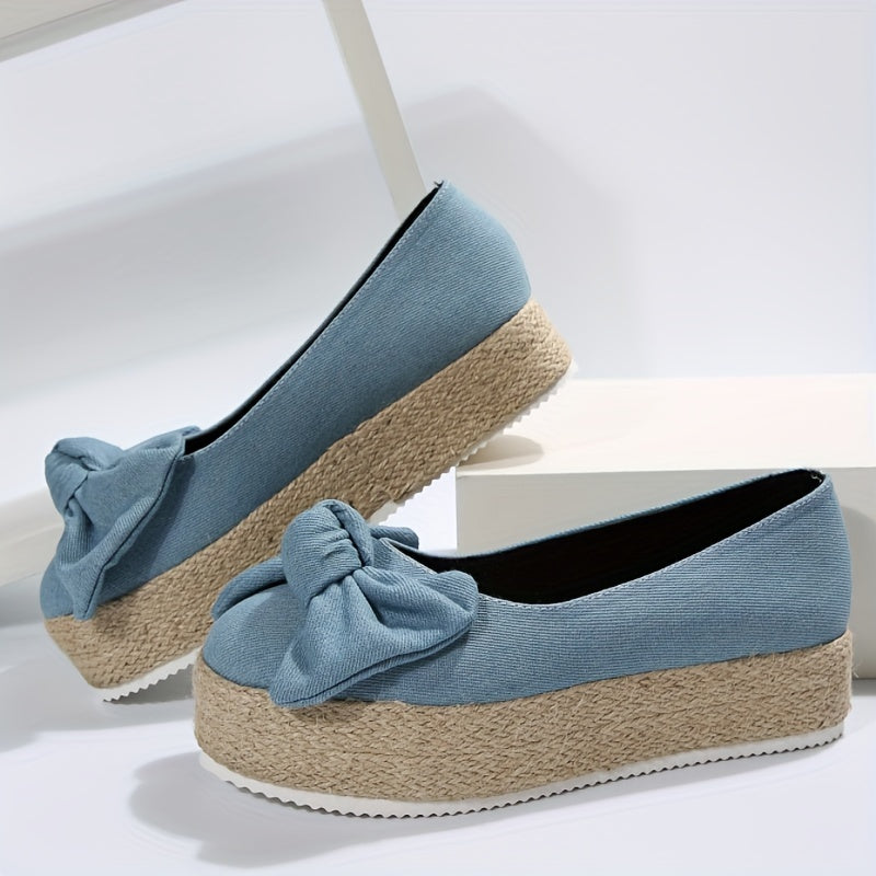 Women's Bowknot Decor Slip On Shallow Mouth Espadrilles Thick Bottom Shoes