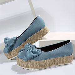 Women's Bowknot Decor Slip On Shallow Mouth Espadrilles Thick Bottom Shoes