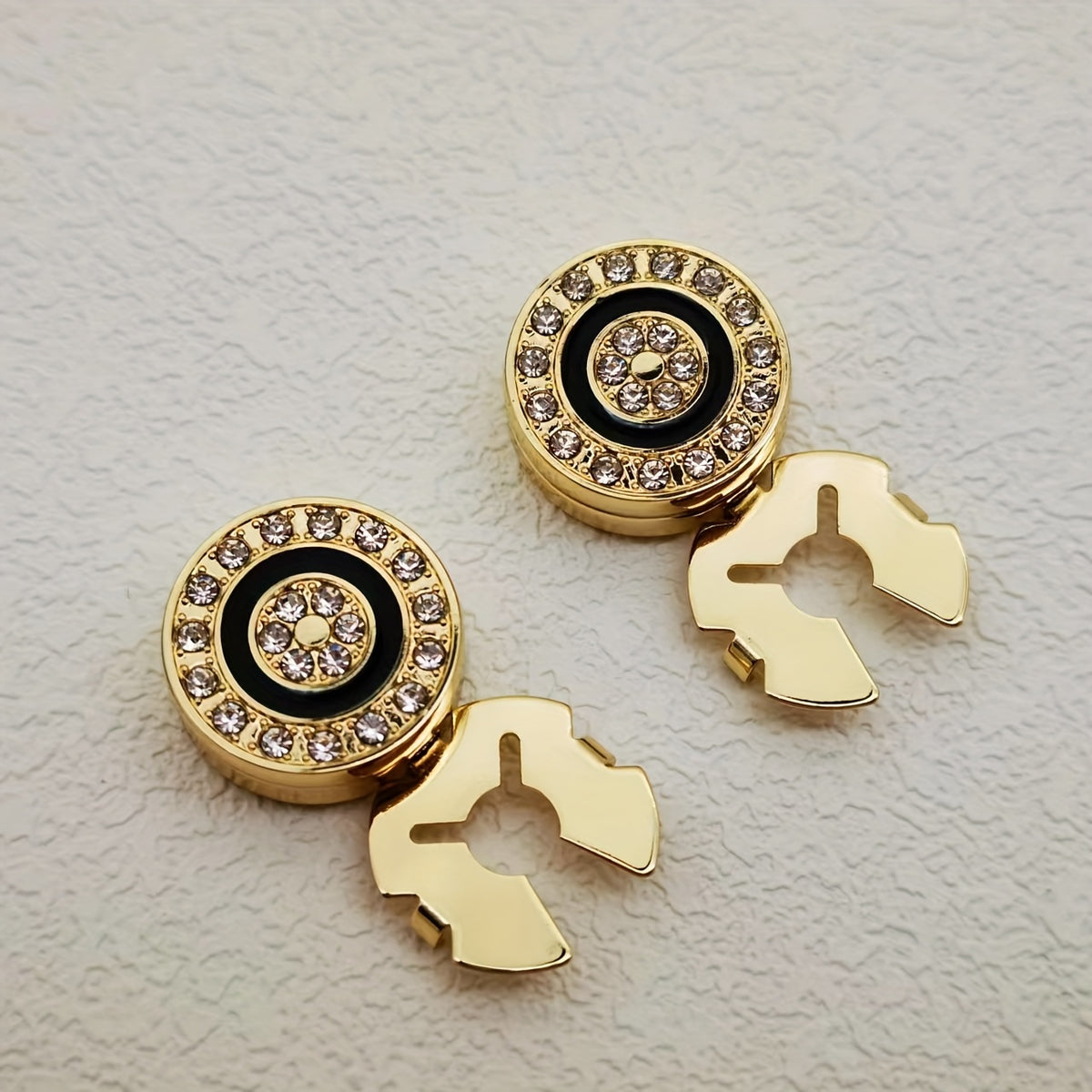 2pcs Rhinestone Button Covers Golden Tone for Men & Women