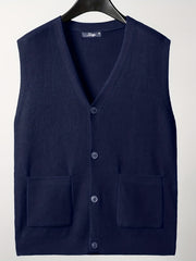 Men's V Neck Button Up Cardigan Vest for Fall Winter