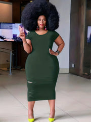  Sexy Dress Women's Solid Cut Out Long Sleeve Round Neck Dress