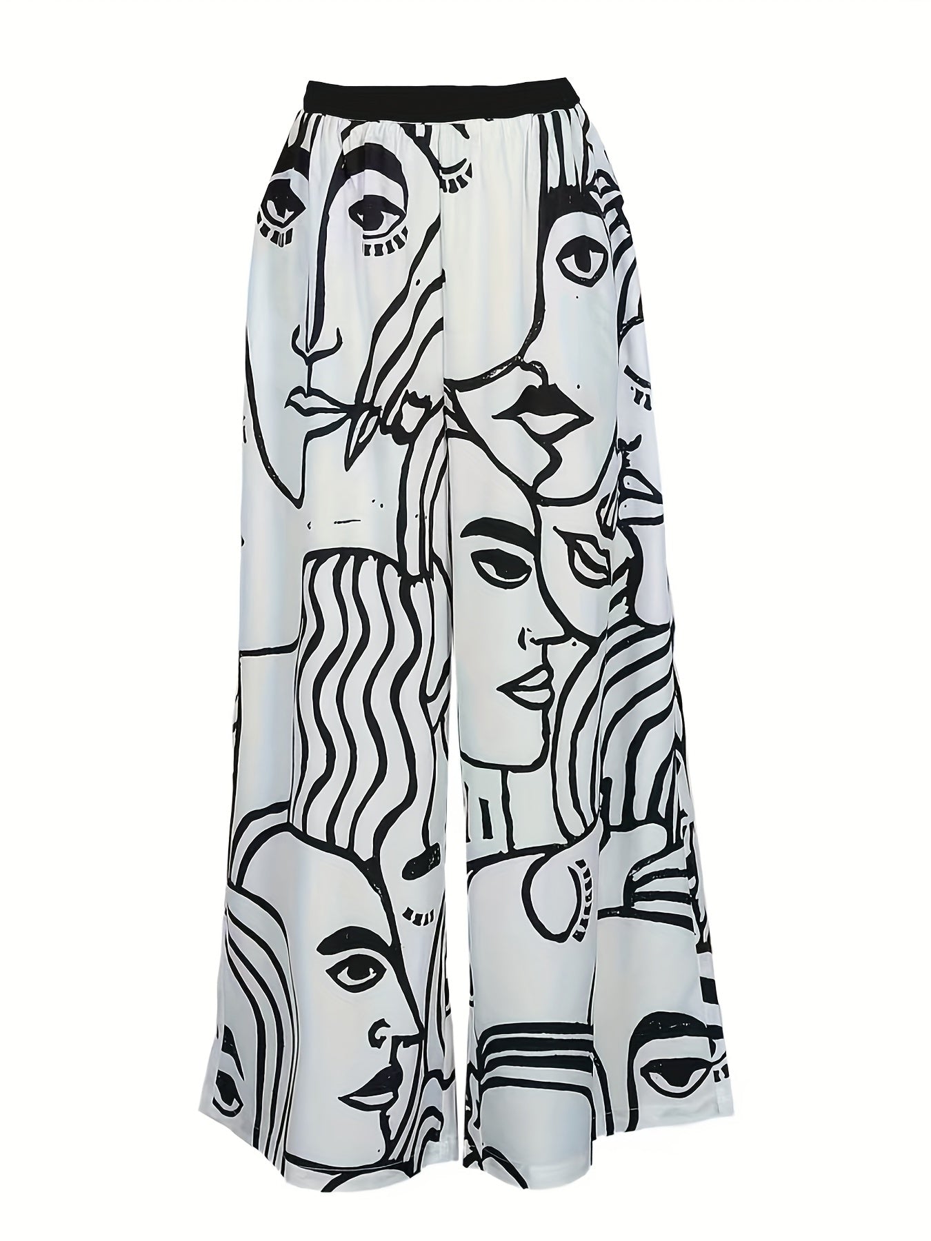 Women's Plus Abstract Figure Print High Rise Wide Leg Trousers