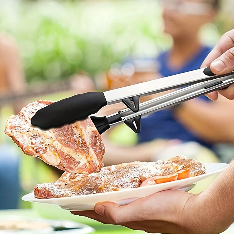 Stainless Steel BBQ Grill Tongs Silicone Heat Resistant Non stick