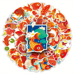 50pcs Koi Cartoon Animal Hand-painted Stickers For Journal Water Cup Skateboard