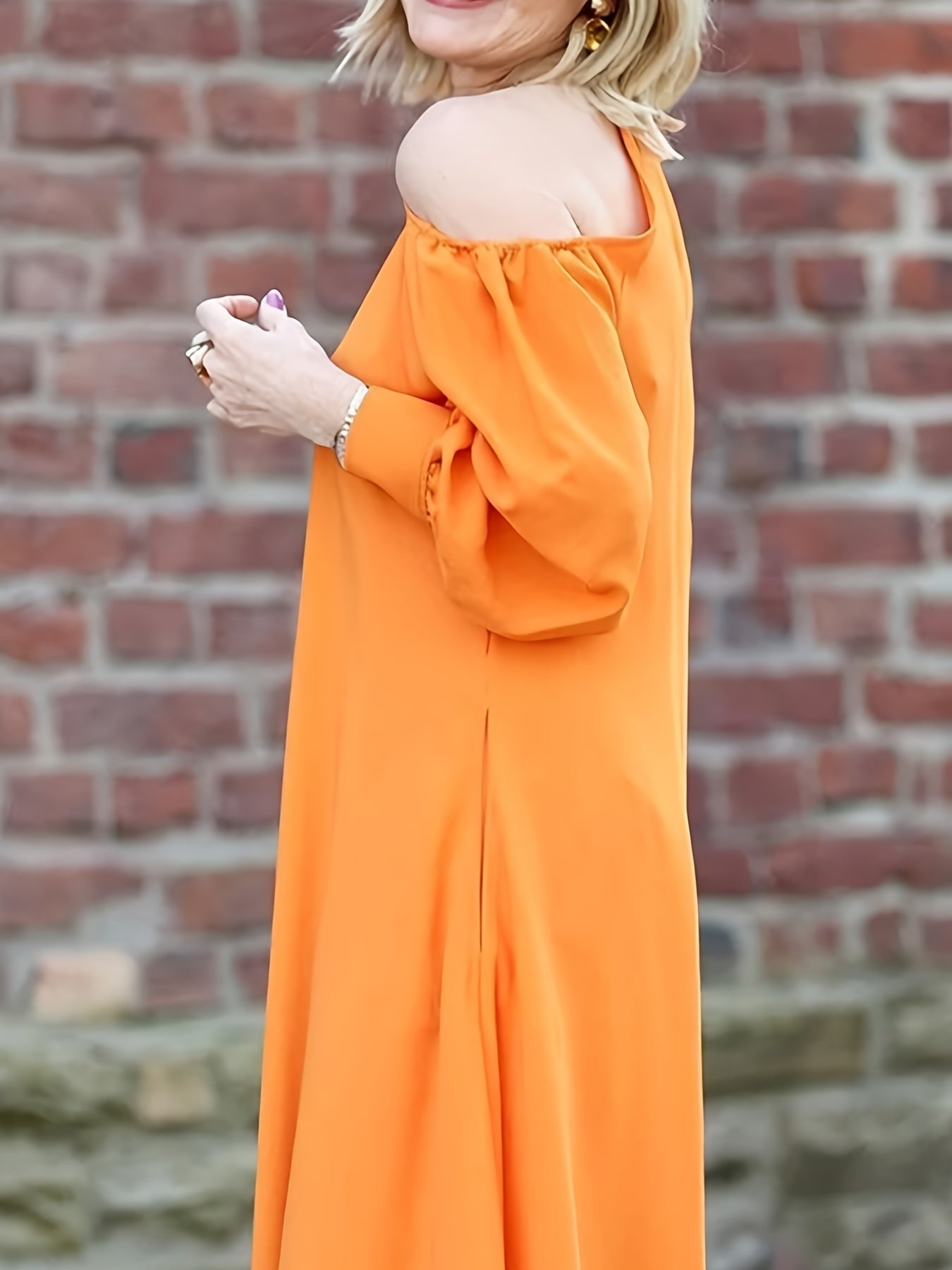  Solid Cold Shoulder Maxi Dress