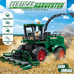 1162pcs Green Vertical Harvester Model Puzzle Toy Large Size Rural Tractor Mower