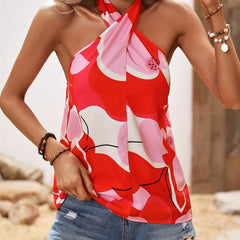 Floral Print Halter Neck Top Boho Backless Sexy Top