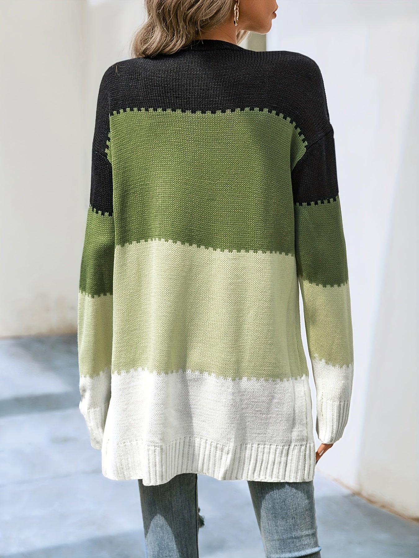 Striped Block Cardigans V Neck Loose