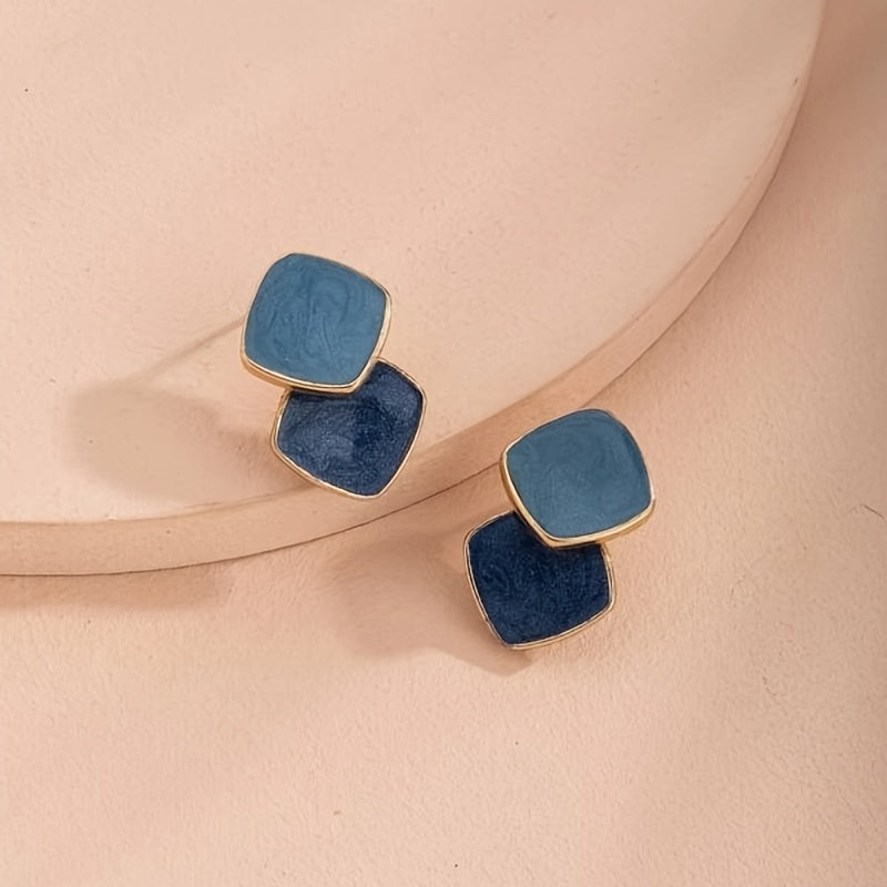 Square Epoxy Earrings 18K Plated Ear Jewelry For Women Girls