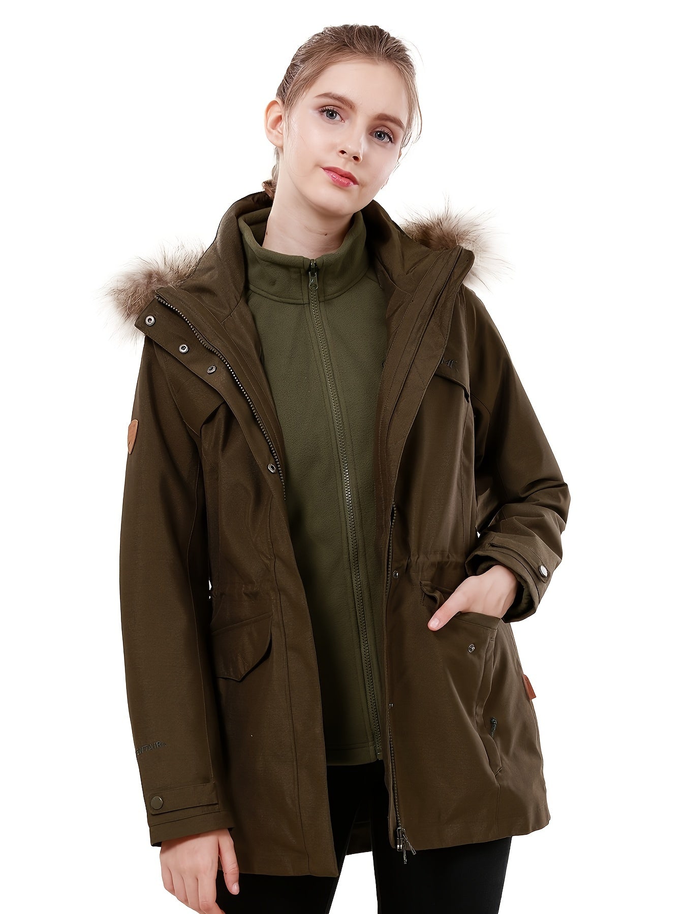 Women's 3 in 1 Ski Hooded Jacket Ladies Windproof Winter Outwear