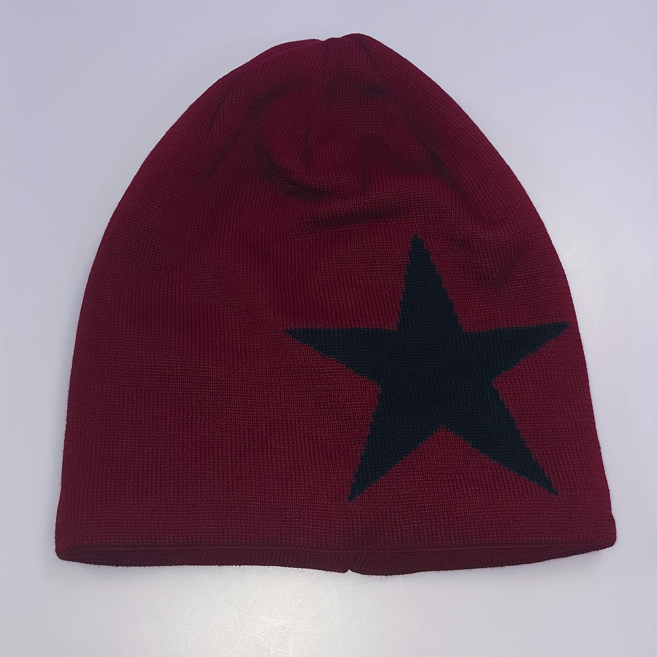 Neutral Large Star Jacquard Plus Velvet Knitted Hat