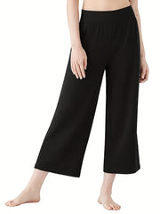  Solid High Rise Wide Leg Crop Trousers