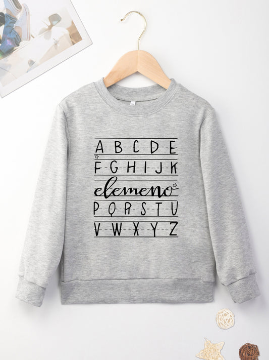 Boys Letter Print Crew Neck Sweatshirt Long Sleeve Casual Tops