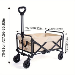 Outdoor Folding Camping Wagon Utility Wagon with 4 Wheels & Adjustable Handle
