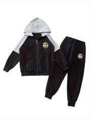 Boy's Cartoon Print 2pc Zip Up Hoodie & Sweatpants Set