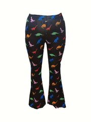 Women's Plus Dinosaur Print High Rise Flared Pants