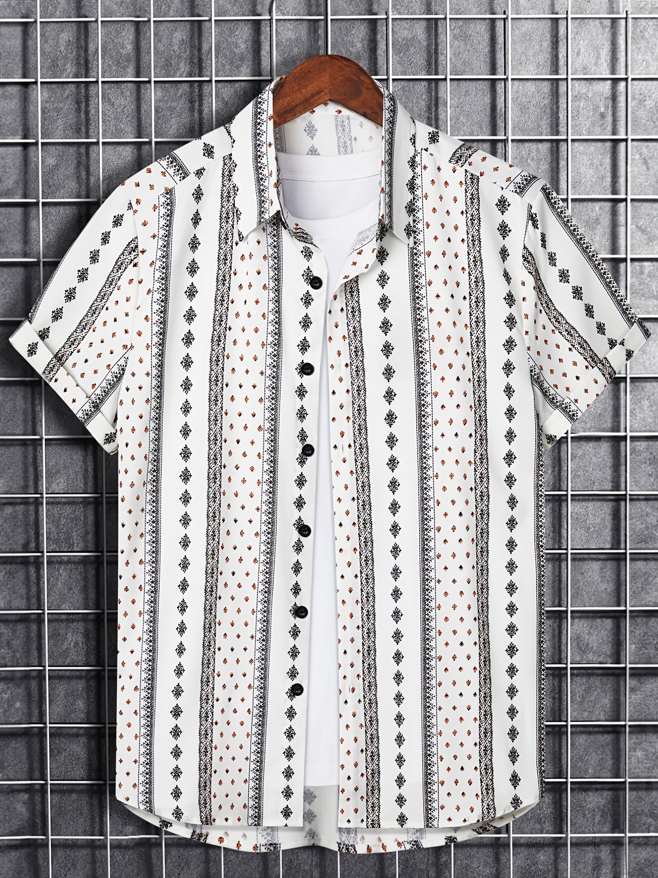 Vertical Stripe Print Men's Casual Short Sleeve Shirt