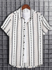 Vertical Stripe Print Men's Casual Short Sleeve Shirt