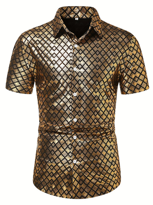Geometric Print Men's Short Sleeve Shirt for Summer Vacation Resort