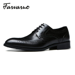 FARWARWO Men's Leather Wing tip Brogue Pointed Toe Derby Shoes