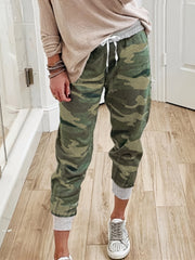 Women's Plus Camo Drawstring Elastic High Rise Joggers