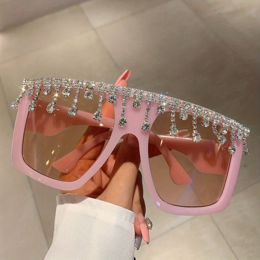 Y2K Rhinestone Oversized Square Sunglasses for Women Men