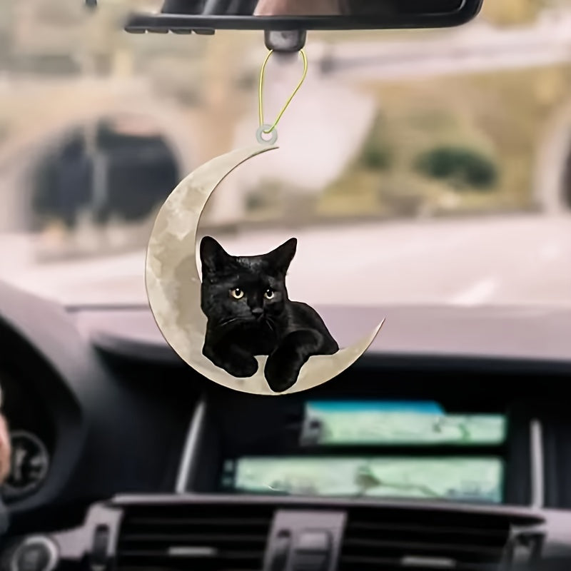 Cat Hanging Moon Ornament for Car Keys