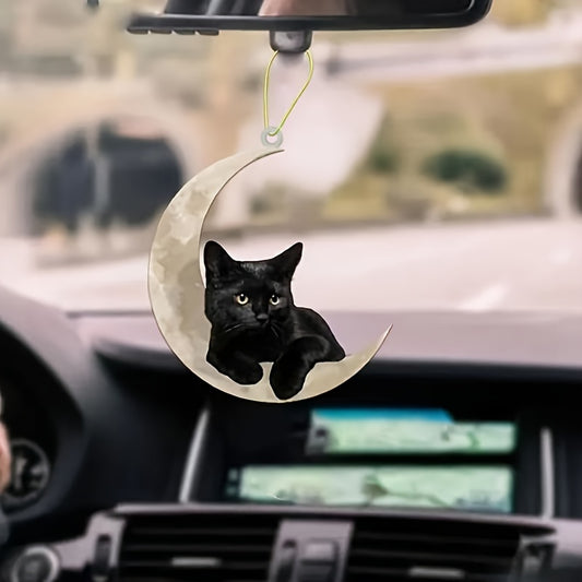 Cat Hanging Moon Ornament for Car Keys