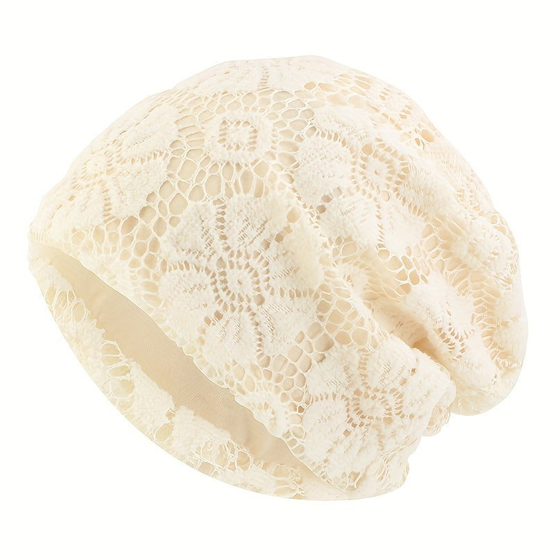 Double Layer Lace Beanies Turban Cap Solid Head Wrap Elastic Skull Cap