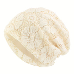 Double Layer Lace Beanies Turban Cap Solid Head Wrap Elastic Skull Cap