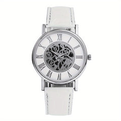 Leisure Couple Watch Roman Hollow Mechanical Quartz Leather Strap