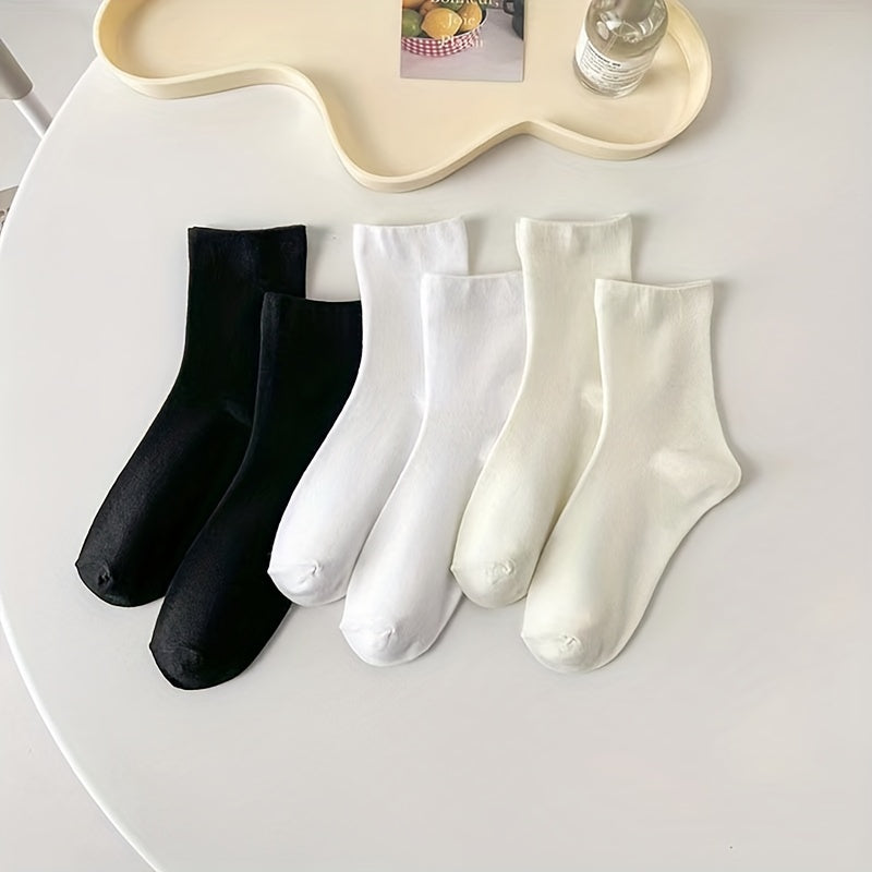 3 Pairs Solid Socks Comfy & Breathable All match Socks Women's Stockings