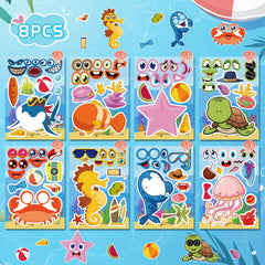 Ocean Adventure Stickers - Marine Life Cartoons with Red Pattern