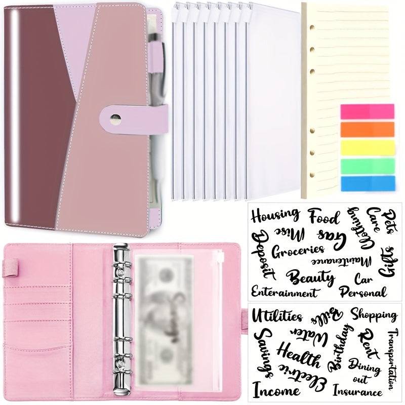 A6 Budget Binder with 8 Cash Envelopes, 40 Pages, 200 Markers, 2 Stickers