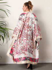  Boho Kimono Women's Plus Painting Print Long Sleeve Open Front