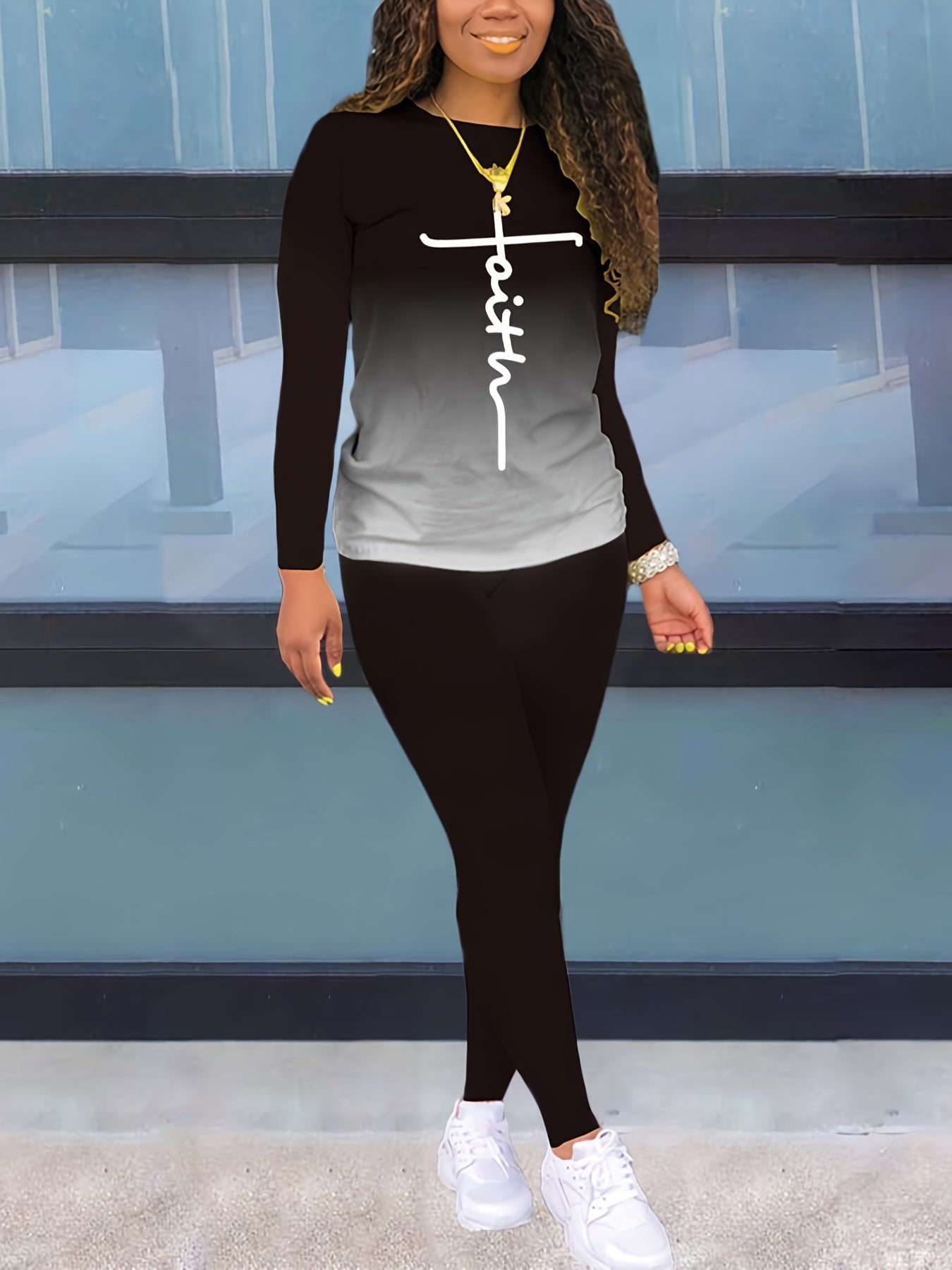 Gradient Long Sleeve T shirt & Skinny Pants Set