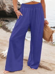  Ruched Wide Leg Pocketed Pants