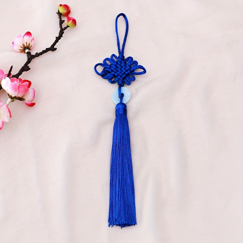 Jade Slice Tassel Square Knot Pendant Hanging Rope Gift Lucky Knot