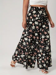  Boho Floral Print Wide Leg Trousers