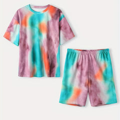  Tie Dye Top & Shorts Set Women's 2 Piece Outfit