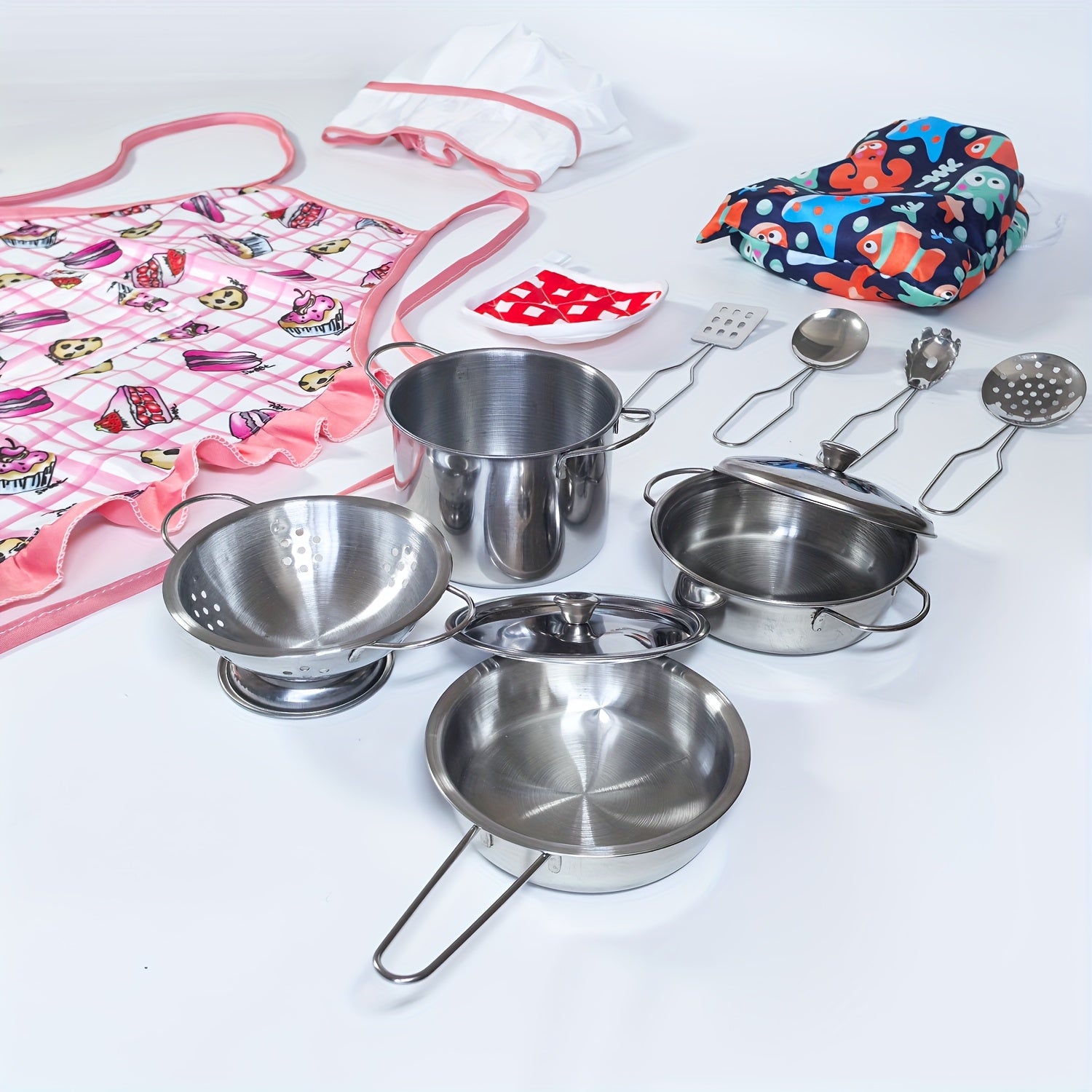 14pcs Kids' Pink Dinosaur Cooking Set w/ Apron Hat & Accessories