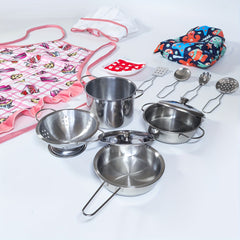 14pcs Kids' Pink Dinosaur Cooking Set w/ Apron Hat & Accessories