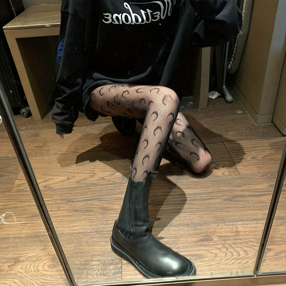 Moon Pattern Fishnet Tights High Waist Pantyhose