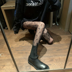 Moon Pattern Fishnet Tights High Waist Pantyhose
