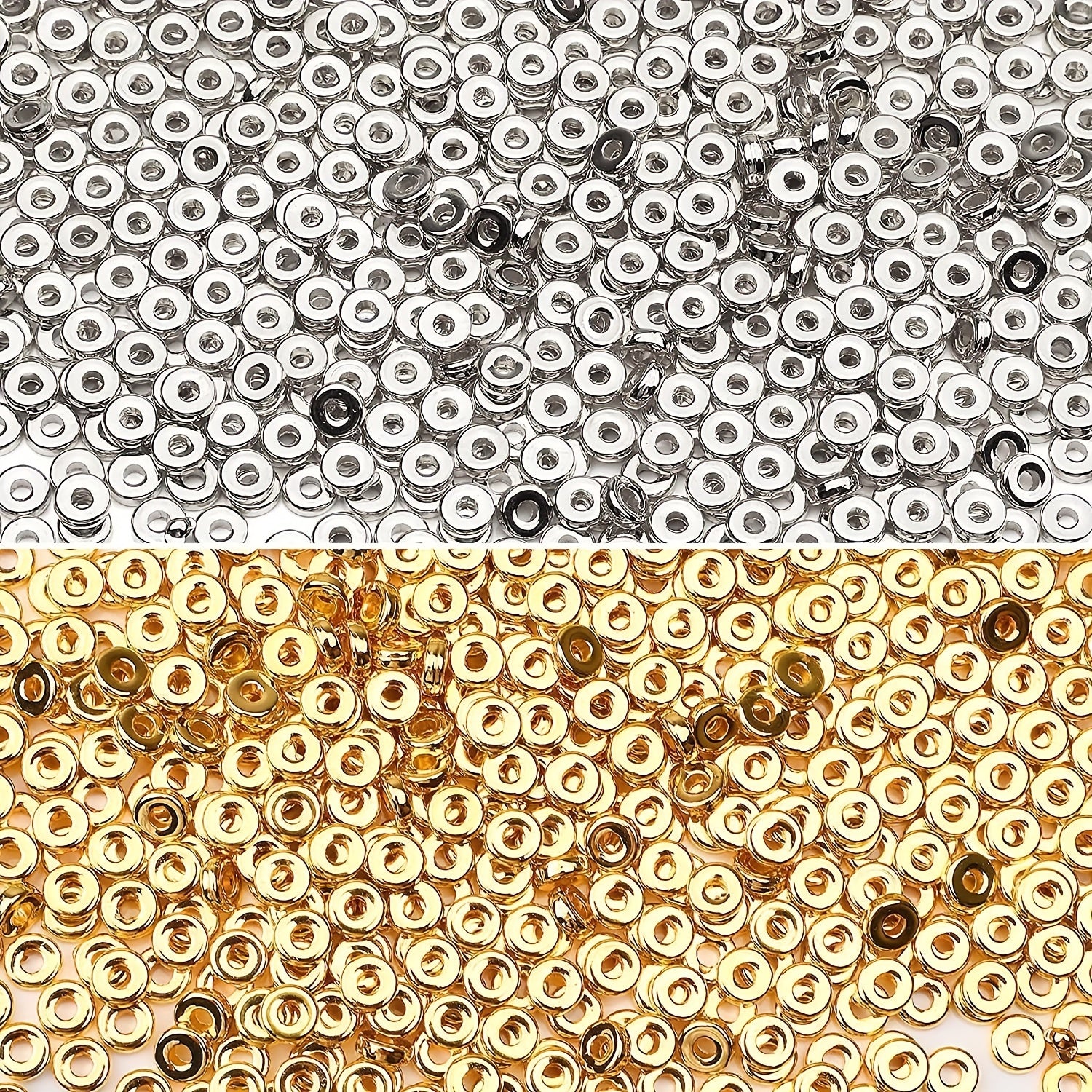 300pcs 6mm Golden & Silver Flat Round Spacer Beads Disc for DIY Jewelry Making